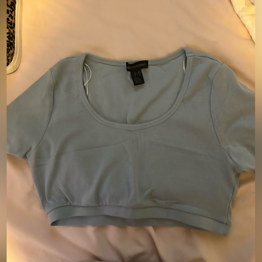 Blue Ribbed Crop Top